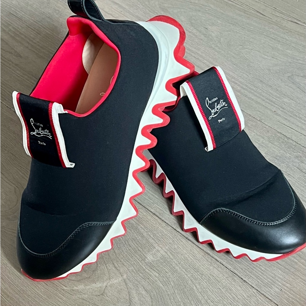 Christian Louboutin Black and Red Slip-On Sneakers